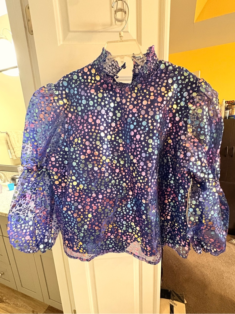 Ashley Stewart Sparkle/Iridescent Dot Puff-Sleeve Top